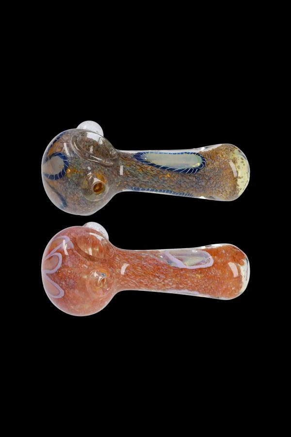 Two glass smoking pipes with colorful, swirled patterns against a black background.
