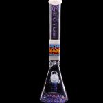Glass bong with colorful flame design and “Lotus” branding.