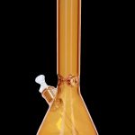 Orange glass bong with a flared base and ice catcher.