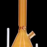 Amber glass bong with removable downstem and bowl, displayed against a black background.