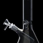 Clear glass bong with a flared base and angled neck.