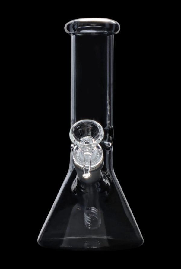 Clear glass bong with ice catcher, isolated on black.
