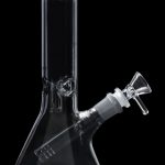 Clear glass bong with percolator, isolated on black.