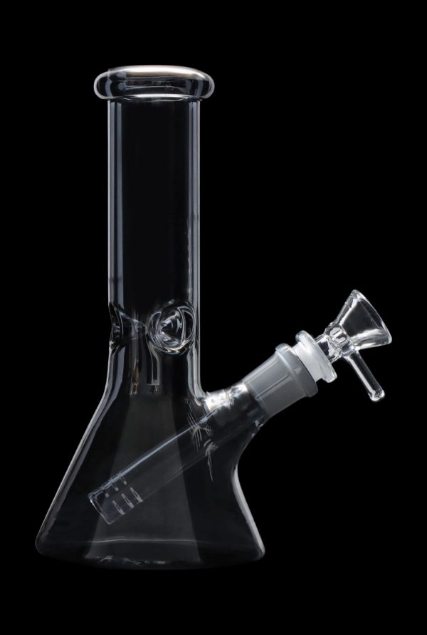 Clear glass bong with percolator, isolated on black.