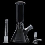 Glass bong with downstem and bowl, isolated on black.