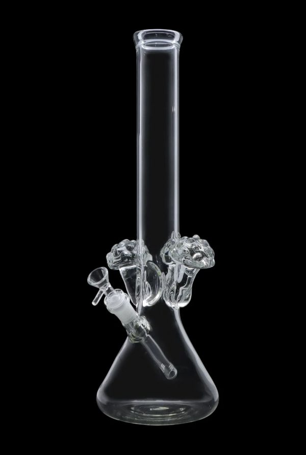 Clear glass bong with percolator, isolated on black.