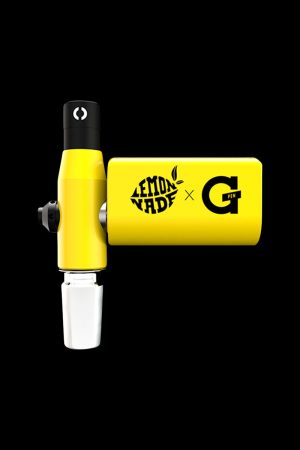 Front view of the Lemonnade x G Pen Connect Concentrate Vaporizer, showcasing its sleek, metallic finish and minimalist design.