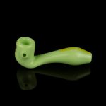 Green glass pipe with a glossy finish, displayed on a reflective black surface.