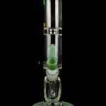Green glass water pipe (bong) with percolators, isolated on a black background.