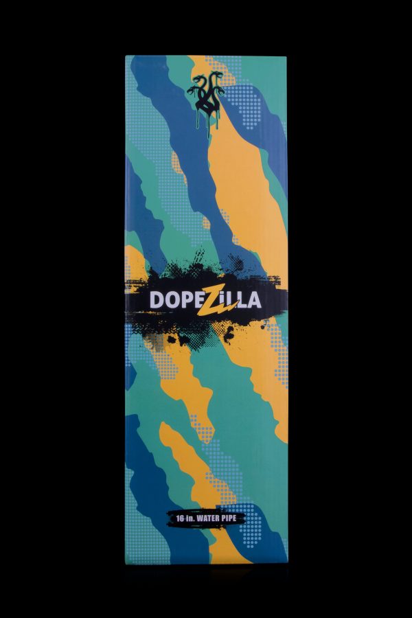 Colorful packaging for a “DOPEZILLA” 16-inch water pipe.