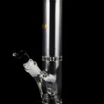 Clear glass water pipe (bong) with ice catcher, isolated on black.