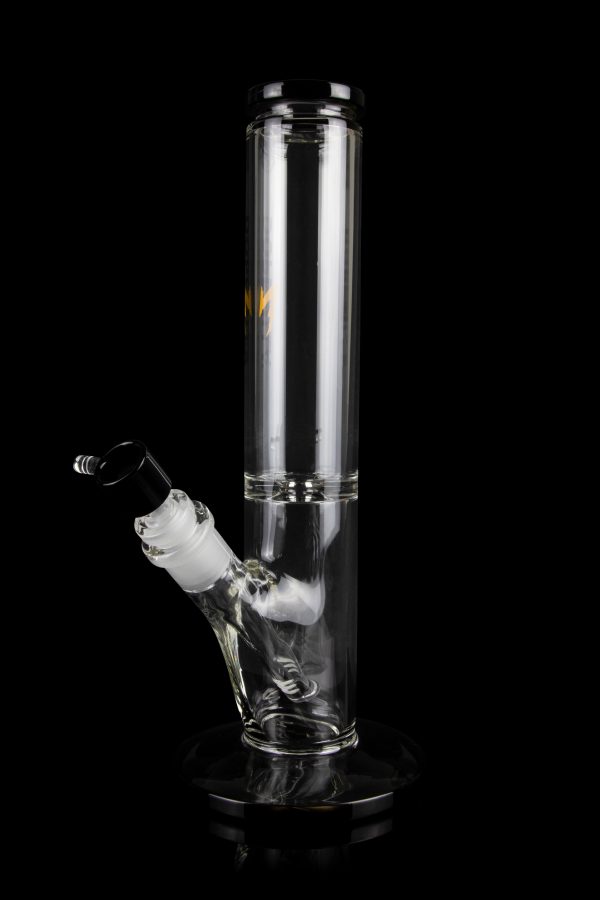 Clear glass water pipe (bong) with ice catcher, isolated on black.