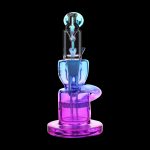 Neon purple and blue glass dab rig isolated on black.