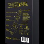 Product packaging for the Cloudious9 NYX Midnight Limited Edition modular liquid filtration vaporizer, showcasing device features and included accessories.