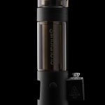 Black cannabis vaporizer with a glass chamber, displaying the brand name "Cloudious" vertically.