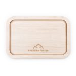 Overhead view of the Canada Puffin Muskoka Rolling Tray, a rectangular wooden tray with a smooth, natural finish.