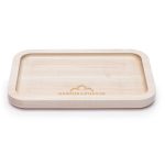 Overhead view of the Canada Puffin Muskoka Rolling Tray, showing a flat, wooden surface with a smooth, rectangular shape.