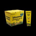 Box of “bloomer” plantable wax tip cones, promoting bee conservation and featuring “unbleached” labeling.