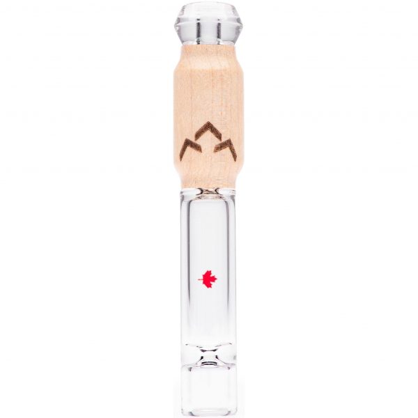 A front view of the Canada Puffin Northern Lights Taster Pipe, a clear glass pipe with a simple, elongated design.