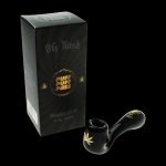 A close-up, angled view of the Puff Puff Pass "OG Kush" Strain Pipe, showing its dark-colored bowl and smooth design.