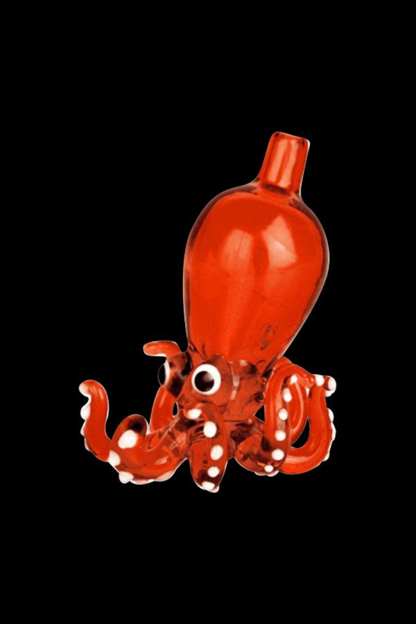 Octopus Themed Directional Carb Cap displayed in a close-up shot, showcasing its unique directional design and vibrant red color.