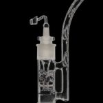 Front view of the Cheech & Chong "Tied Stick" Dab Rig Bubbler, a clear glass bubbler with a unique curved design.