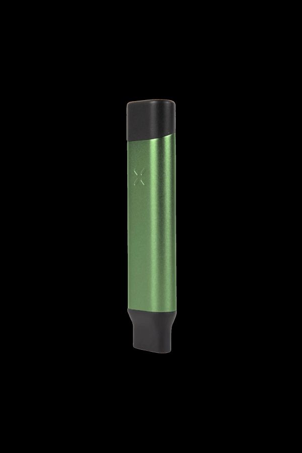 Green cannabis vaporizer pen isolated on a black background.