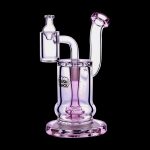 Pink glass water pipe (rig) with a bubbler and detachable mouthpiece, branded "Stash Shack."