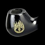 Black glass pipe with a gold all-seeing eye design.
