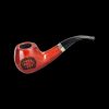Wooden cannabis smoking pipe with a curved stem and ornate detailing.
