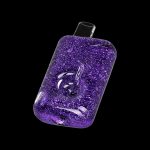 Purple glitter-encased glass bubbler with intricate glasswork.