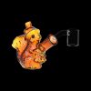 Orange glass squirrel-shaped bubbler with a glass bowl.