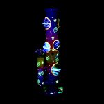 A colorful, psychedelic glass pipe with a space theme featuring planets and stars.