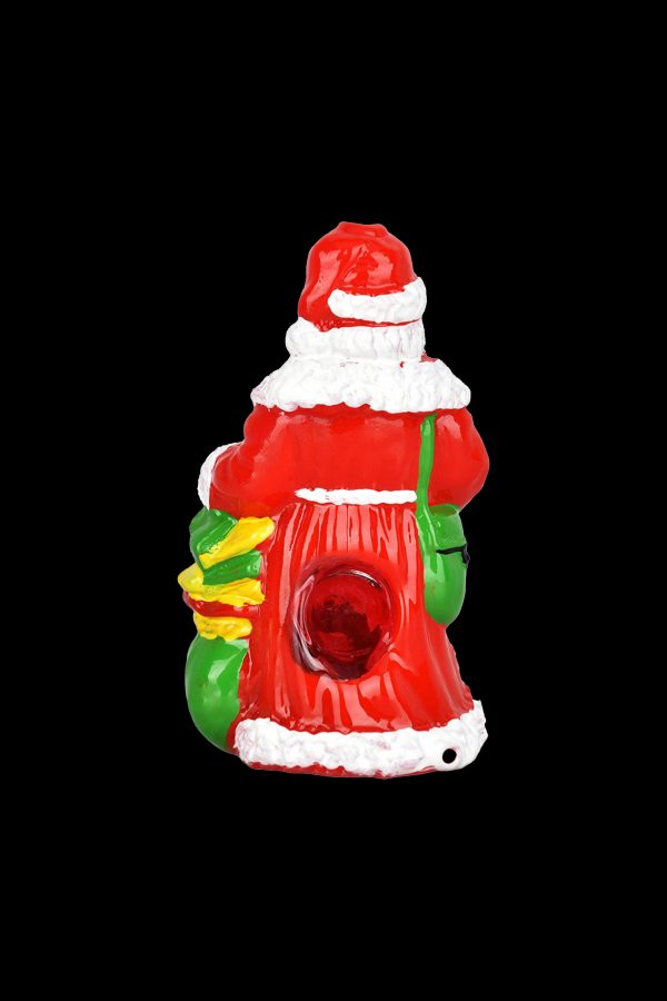Ceramic Santa Claus-shaped water pipe with a festive green and yellow garland detail.