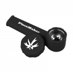 A close-up of the PieceMaker "Karma" Silicone Pipe, showing its curved shape and dark-colored material.