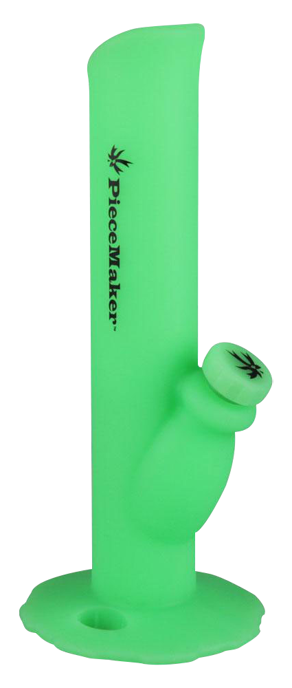 Front view of the PieceMaker Kermit Silicone Water Pipe, showcasing the vibrant green, rounded silicone design.