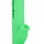A front view of the PieceMaker Kermit Silicone Water Pipe, showcasing its bright green, curved design against a plain white background.