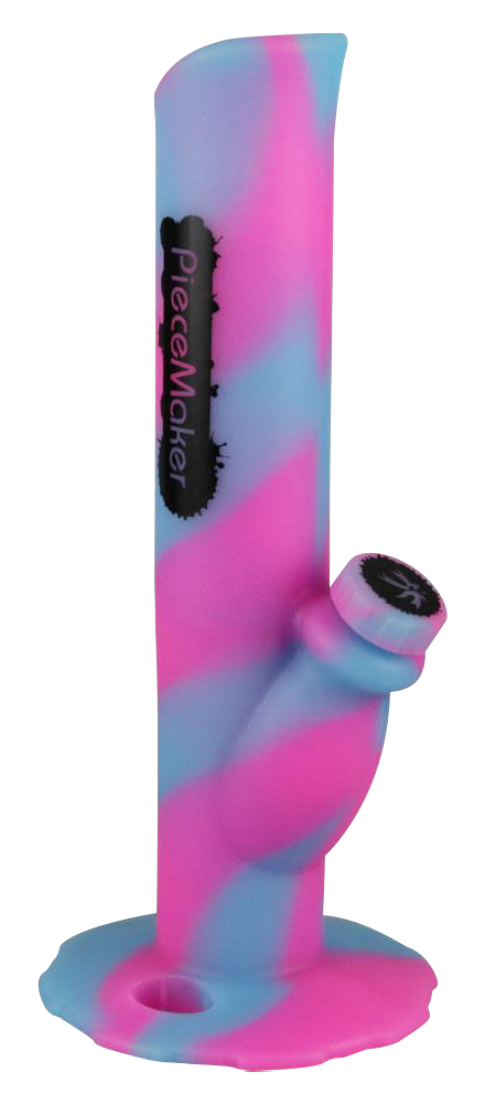 A front view of the PieceMaker Kermit Silicone Water Pipe, featuring a green, cylindrical form with a rounded base.