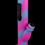 Pink and blue silicone water pipe for smoking cannabis.