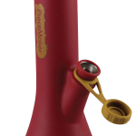 A front view of the PieceMaker "KaliGo" Silicone Bong, showcasing its vibrant red color and unique, curved design.