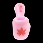 Front view of the “Puff Puff Pass Pink Kush” Strain Pipe, showcasing its simple, curved design against a dark background.