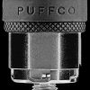 A close-up, angled view of the Puffco Peak Replacement Atomizer, showing its silver metallic finish and textured grip.