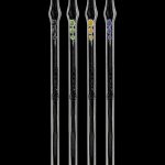 A front view of the Pulsar Glass Vapor Straw Collector, showing three clear glass straws arranged vertically on a black background.