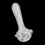 A side view of the Pulsar UV Candy Stripe Spoon Pipe, showing its colorful striped design in clear glass.