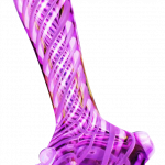 A studio shot of the Pulsar UV Candy Stripe Spoon Pipe, showcasing its colorful striped pattern and curved design.