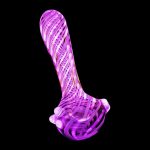 A studio shot of the Pulsar UV Candy Stripe Spoon Pipe, showcasing its colorful striped glass design from a slightly angled perspective.