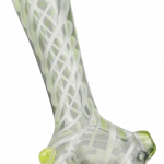 A three-quarter view of the Pulsar UV Candy Stripe Spoon Pipe, featuring a striped pattern in translucent glass.