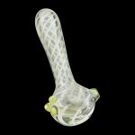 A side view of the Pulsar UV Candy Stripe Spoon Pipe, showcasing its colorful striped glass design.