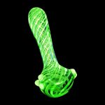 A three-quarter view of the Pulsar UV Candy Stripe Spoon Pipe, showcasing its colorful striped design against a dark background.