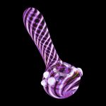 The Pulsar UV Candy Stripe Spoon Pipe is shown in a close-up, angled view, displaying its colorful striped pattern.